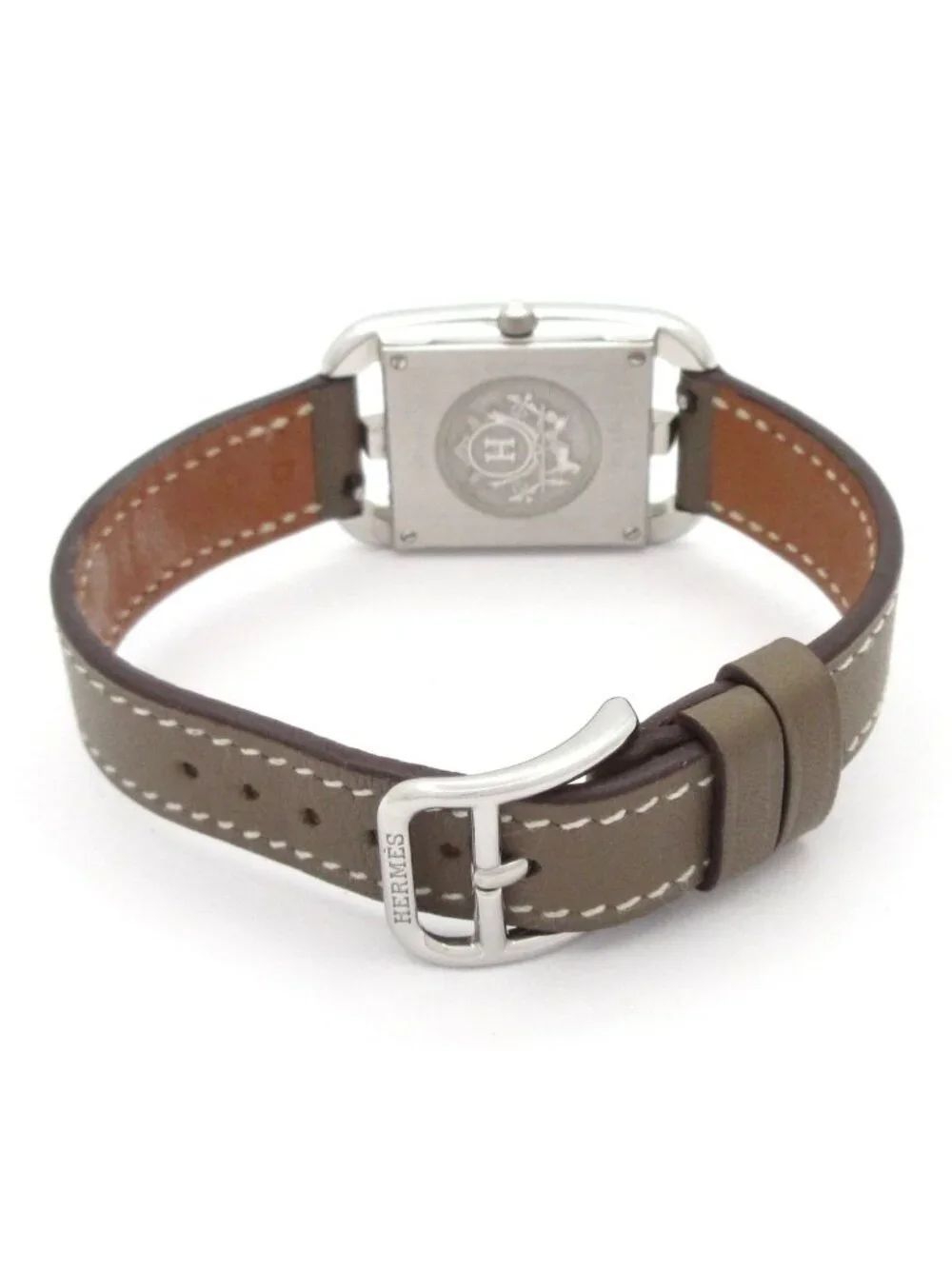 Hermes Watch Cape God Leather Strap Silver